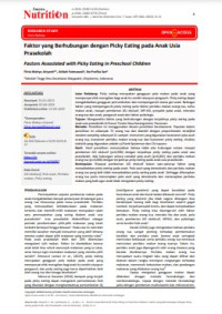 Image of [E-Journal] : Faktor yang Berhubungan dengan Picky Eating pada Anak Usia Prasekolah