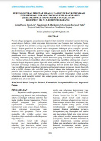Image of [E-Journal] : Hubungan Peran Perawat Sebagai Caregiver Dan Komunikasi Interpersonal Perawat Dengan Kepuasaan Pasien (di ruang rawat inap cempaka dan kelimutu rsud prof. dr. w. z. johannes kupang)